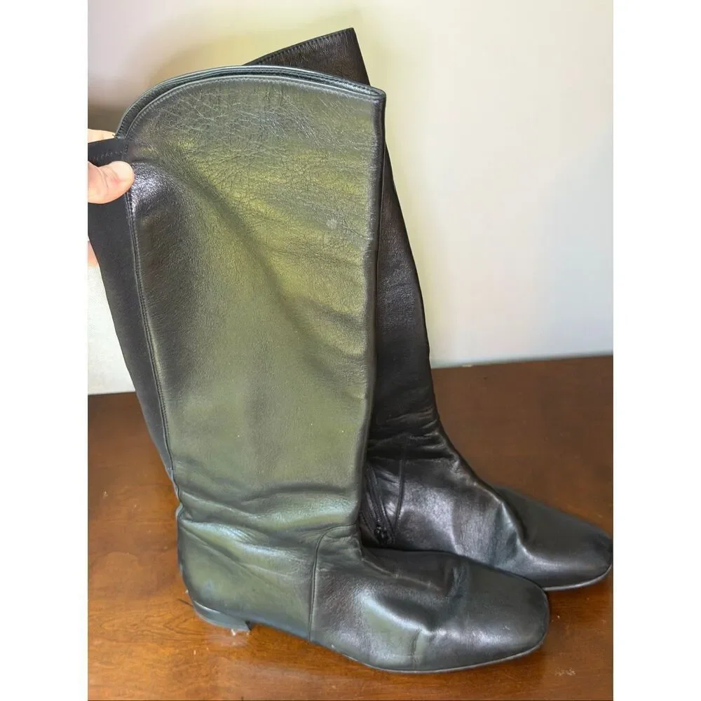 Stuart Weizmann soft black lather classic knee high riding boots